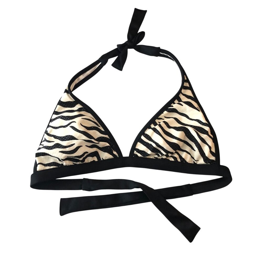 Guess Bikini Top Triangle Halter Removable Cups Zebra Stripe Black White L